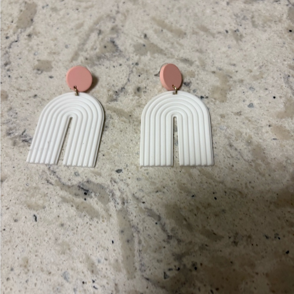 Chic White and Pink Arch Earrings